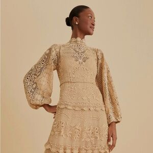 Farm Rio Khaki Guipure Maxi Dress